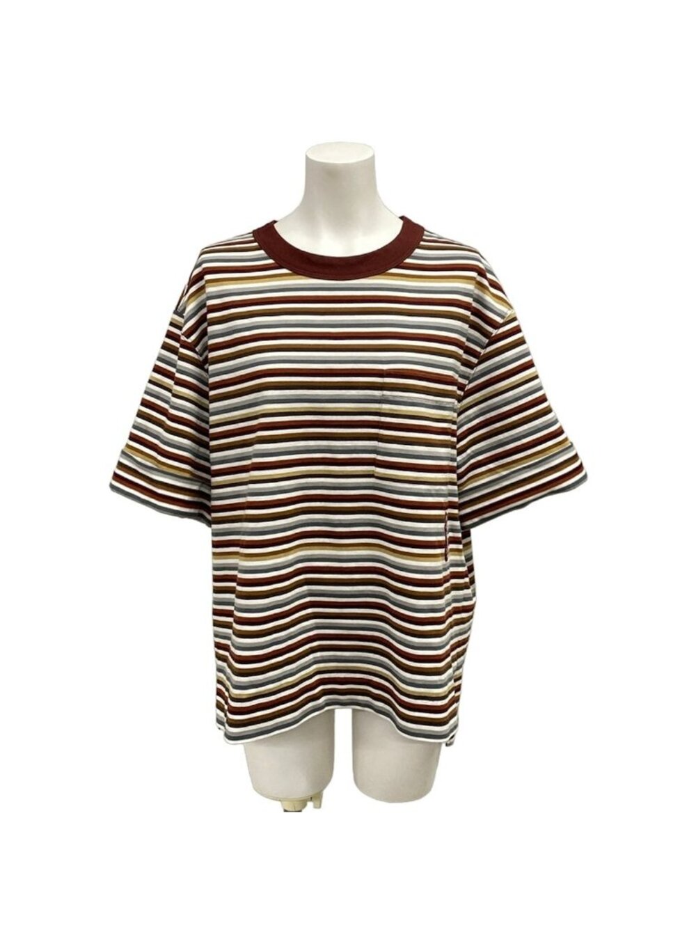 Chanel Short Sleeve T-Shirt Dark Brown Gray White Coco Beach Border Patch XS